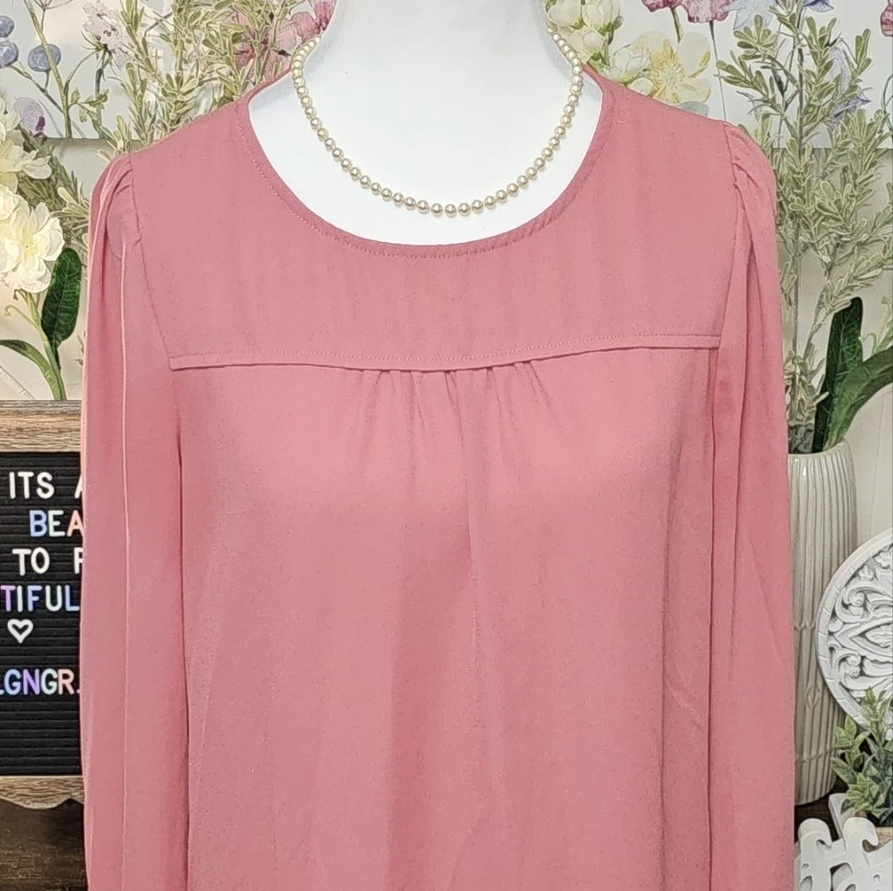 J. CREW SIZE XS BUTTON SLEEVE LOOSE FITTING CASUAL BLOUSE IN MAUVE\BLUSH PINK